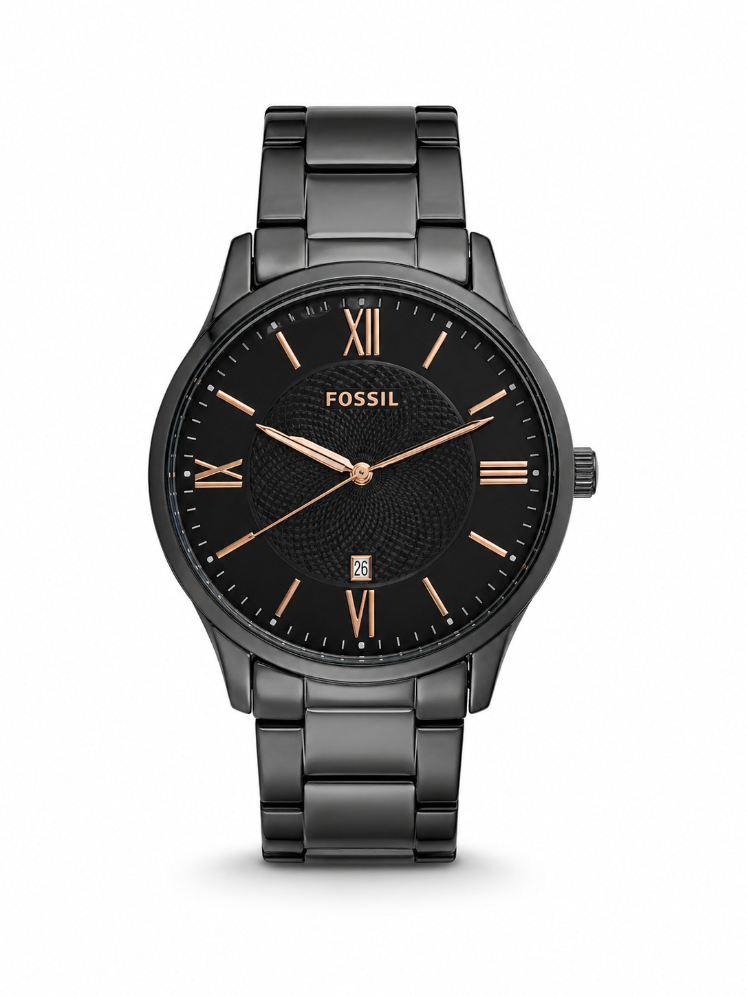 Black Dial Analog Watch – Stainless Steel Strap