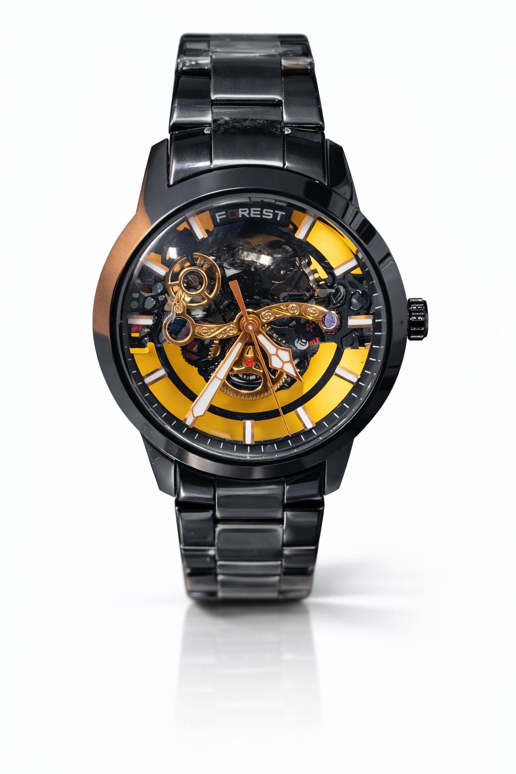 Forest Skeleton Black Metal Automatic Watch for Men