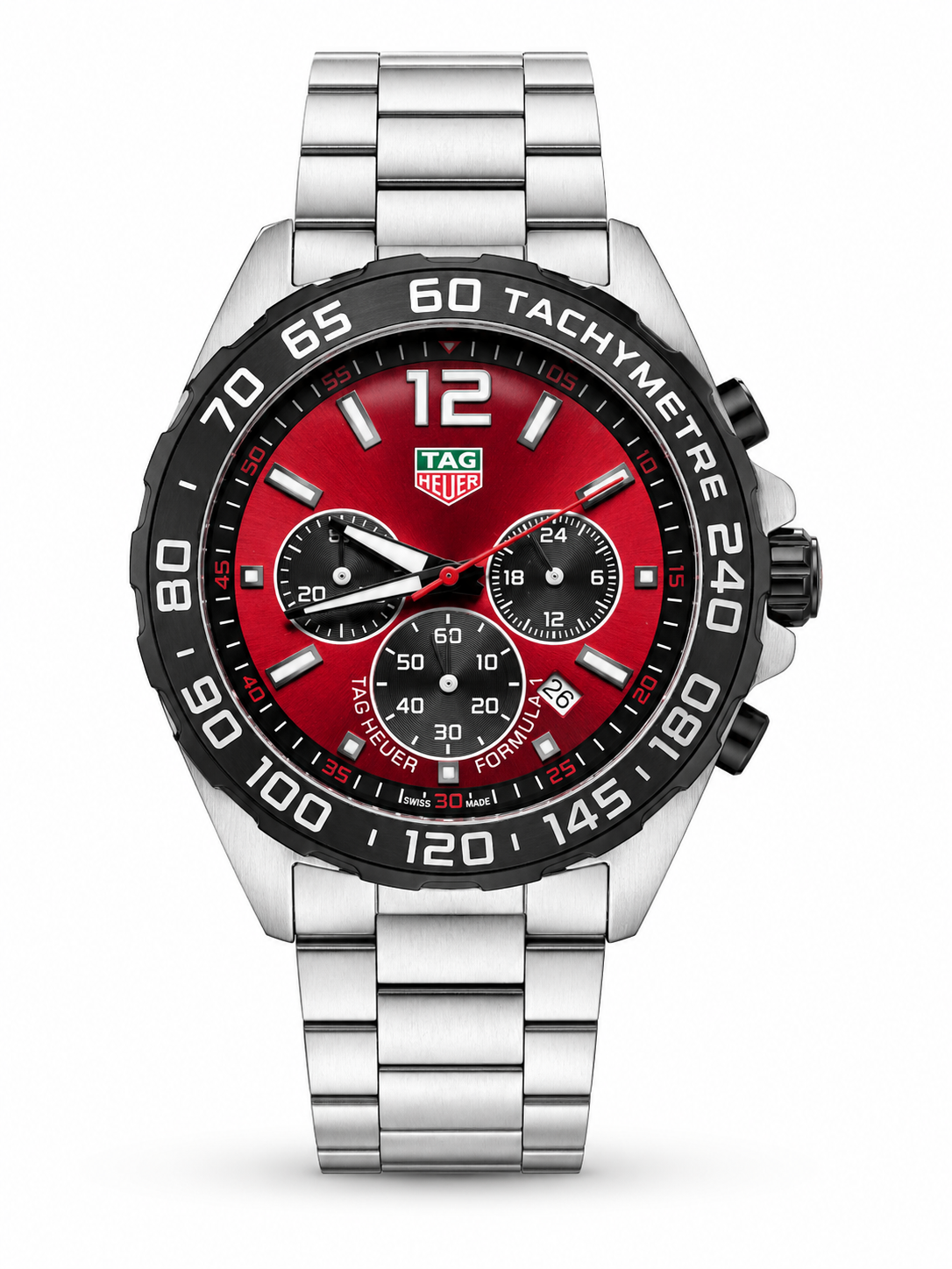 Formula 1 Style Chronograph – Red Dial Stainless Steel Watch